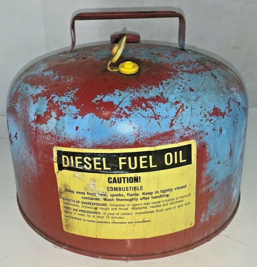 Vintage Galvanized Red Diesel Fuel Oil 9 Inch Metal Can