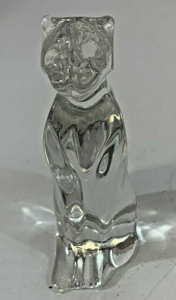 Vintage 1988 Franklin Mint Clear Glass Cat 3 1/4 Inch Tall