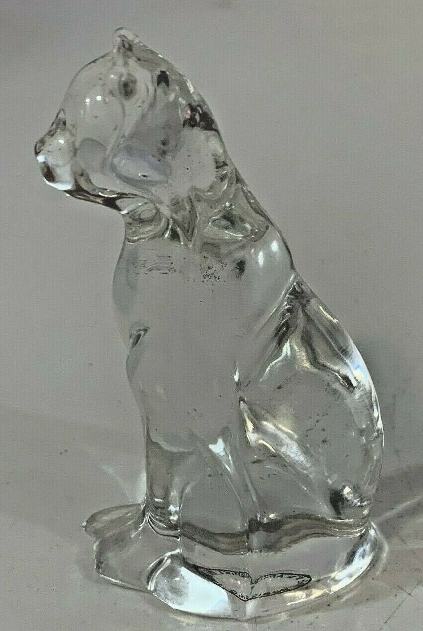 Vintage 1988 Franklin Mint Clear Glass Cat 3 1/4 Inch Tall