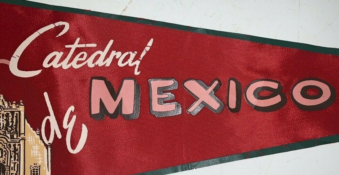 Vintage Cathedral dq Mexico Red and Green Pennant Flag