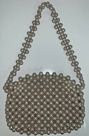 Vintage Cream Wooden Pearl Beaded Purse Handbag Made in Japan