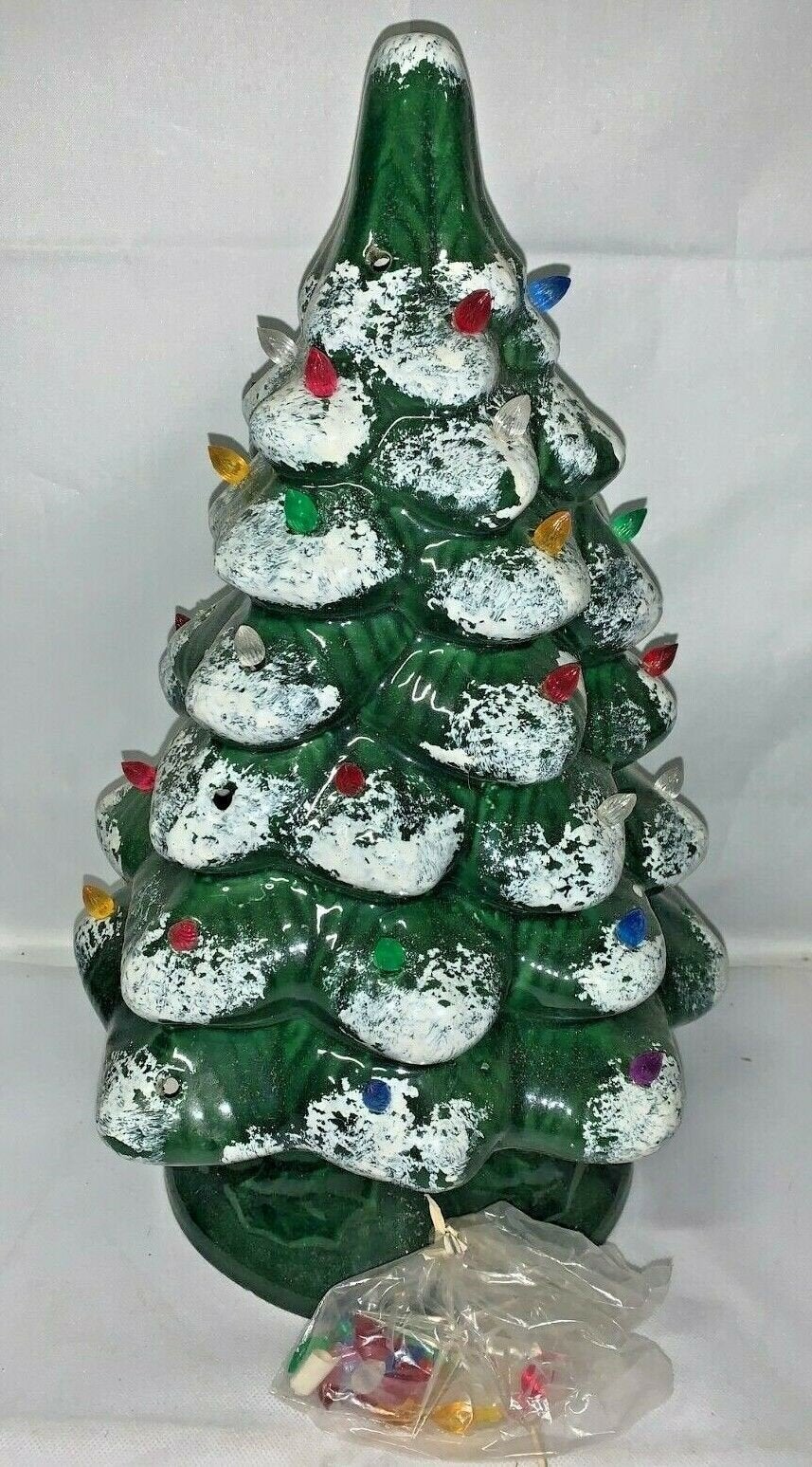 Vintage Green Ceramic Light up Christmas tree with frosted Edges