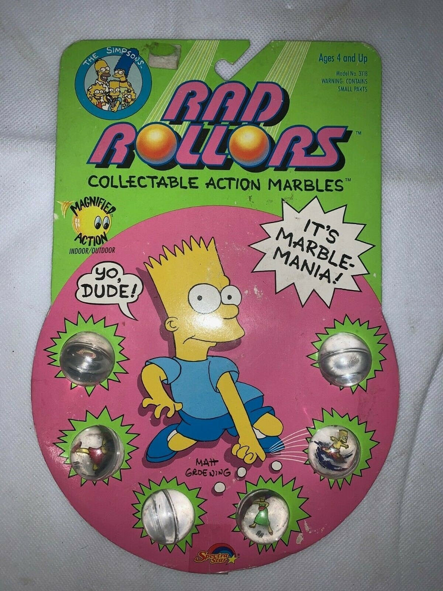 Vintage 1990 The Simpsons Rad Rollers Collectable Action Marbles Pack of 6 New