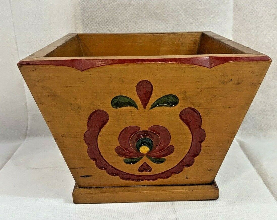 Vintage Hand carved MCM mid century modern wooden planter w/ Red and Green paint