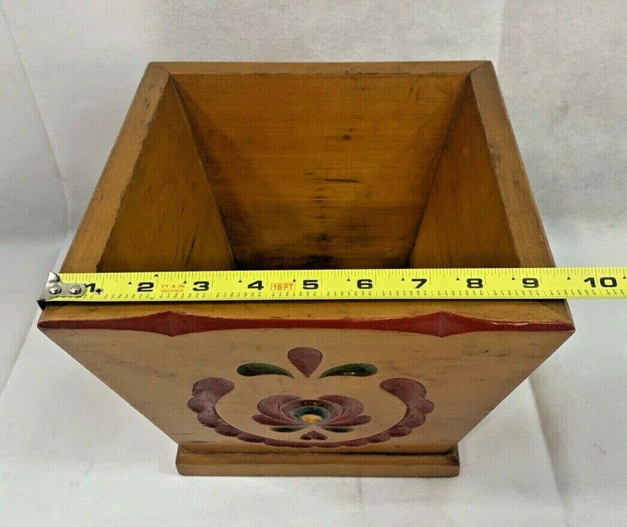 Vintage Hand carved MCM mid century modern wooden planter w/ Red and Green paint