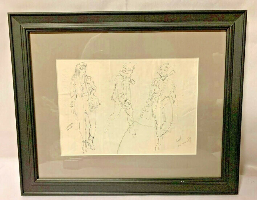 Vintage Clyde Singer Fashion Sketch Framed Original Signed CS 1959