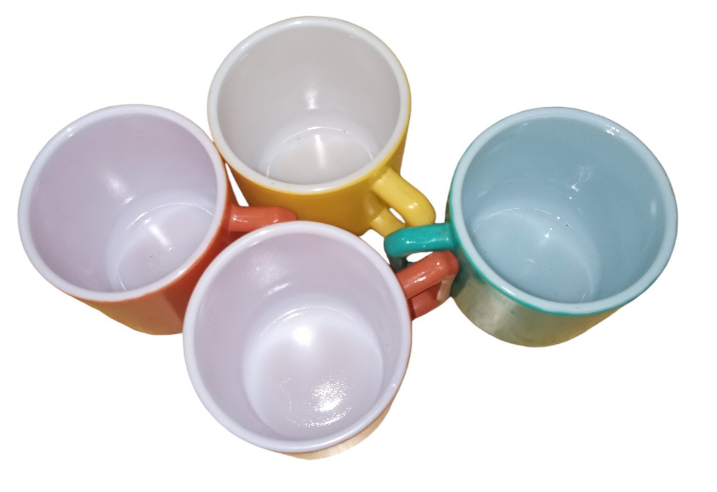 Vintage 1950's Hazel Atlas Co Set of 4 Milk Glass Solid Colored Mugs