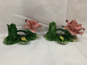 Lot of 3 Capodimonte Italy Rose Flower Candle Holder Candelabra Figurines