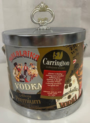 Vintage Alcoholic Brand Name Label Collage Chrome Ice Bucket
