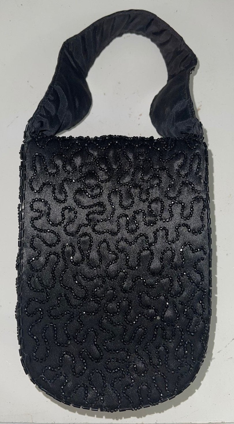 Vintage Black Beaded Box Style Purse Handbag