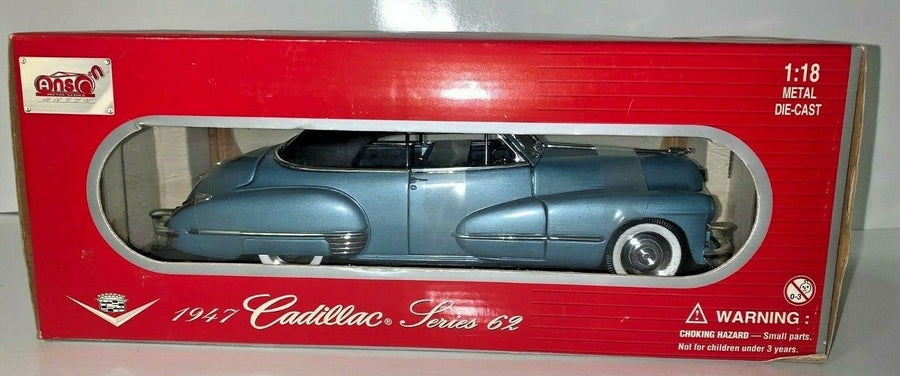 Vintage Anson 1947 Blue Cadillac Series 62 Diecast Metal 1/18 Scale