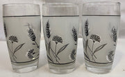 Vintage Libbey Glass Co Silver Wild Flower Set of Three Flat Tumbler Glasses