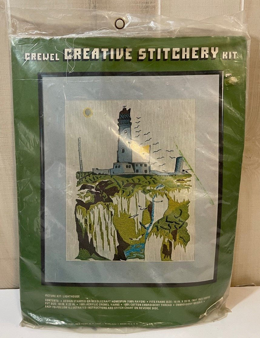 Vintage Crewel Creative Stitchery Kit Lighthouse 18 x 22 inches