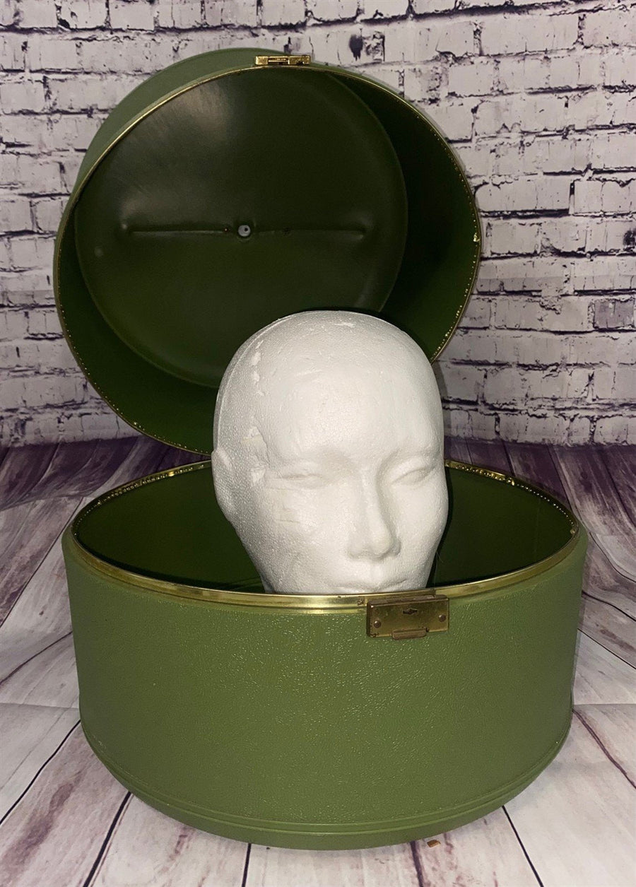 1970’s Green Retro Luggage Wig Carryon Case with Styrofoam Head