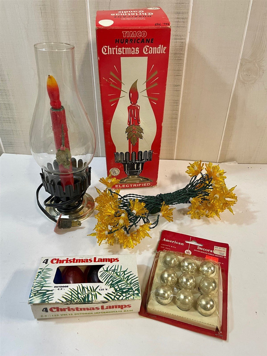 4 Piece Vintage Mid Century Christmas Light and Ornament Lot