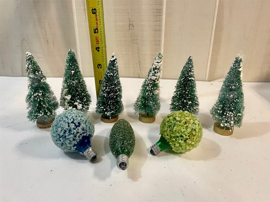 Antique Bottle Brush Tree and Frosted Bulb Lot