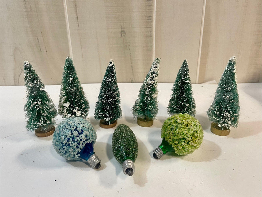 Antique Bottle Brush Tree and Frosted Bulb Lot