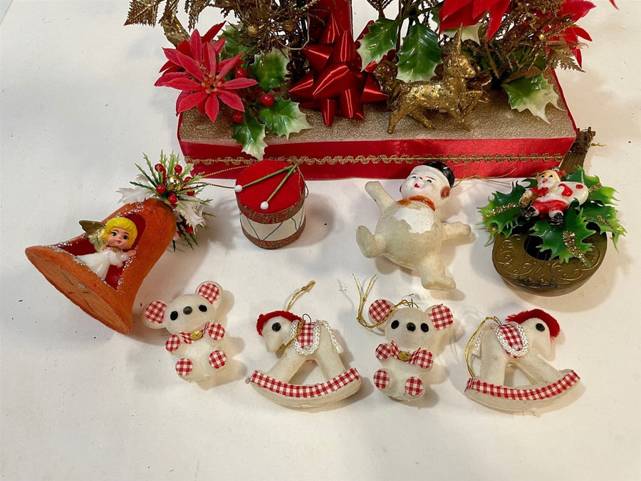 Kitschy Mid Century Christmas Santa and Vintage Ornament Lot