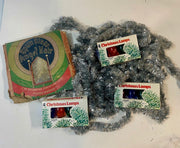 Mid Century 5 Piece Christmas Decoration Lot Garland Bulbs And Vintage Tinsel