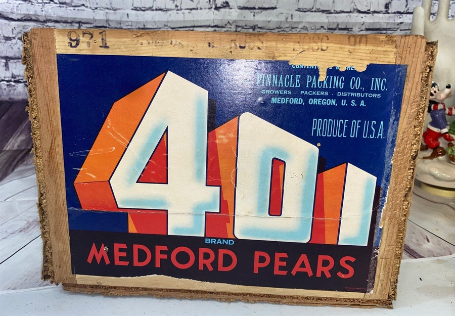 401 Brand Medford Pears Antique Wooden Crate1950s