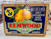 Antique Elmwood Bartlett Pears Wooden Crate Sacramento California 1950s