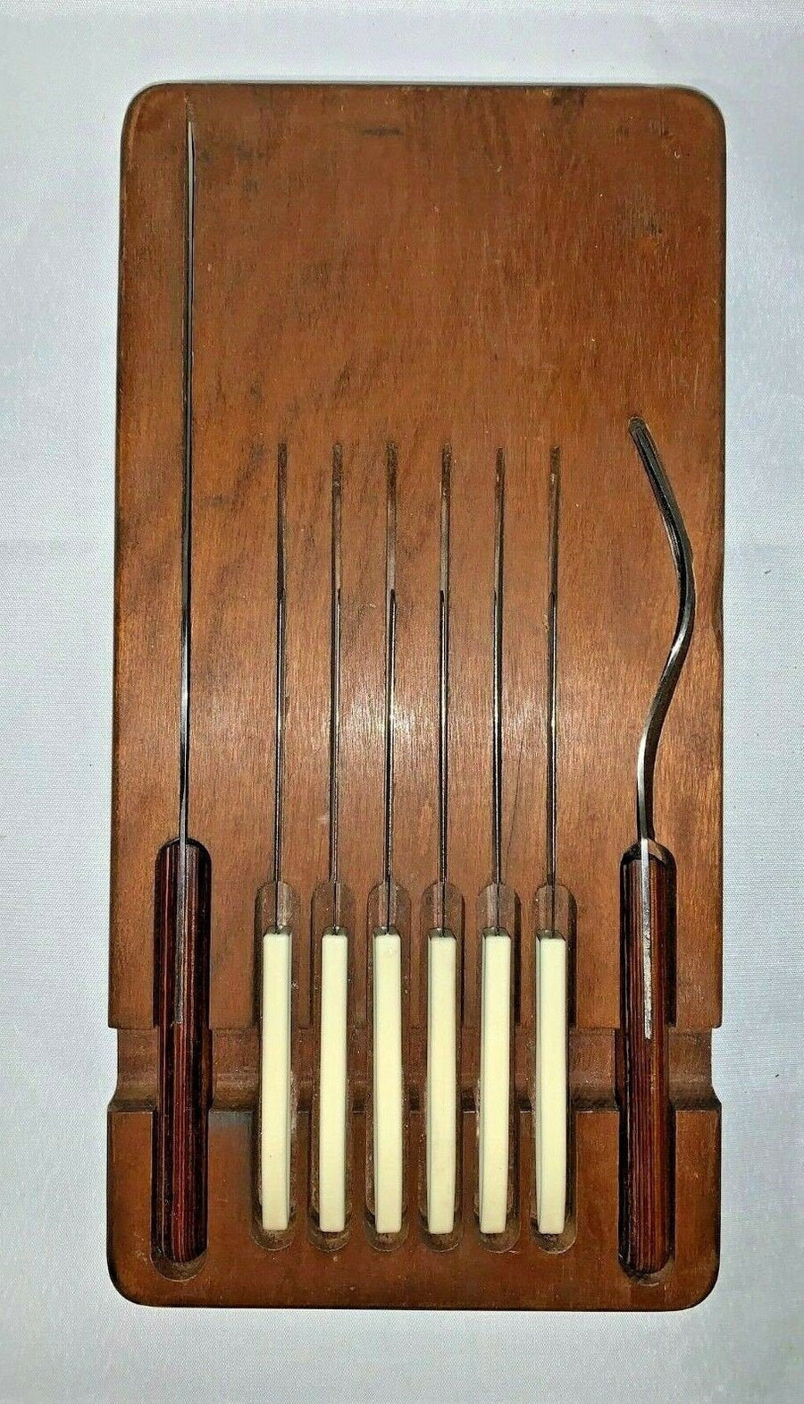 Mid Century Modern Lowellville Ohio Bank Set of 8 Silverware in Wood