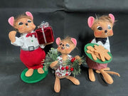 Retro Style Annalee Festive Christmas Mouse Lot of 3