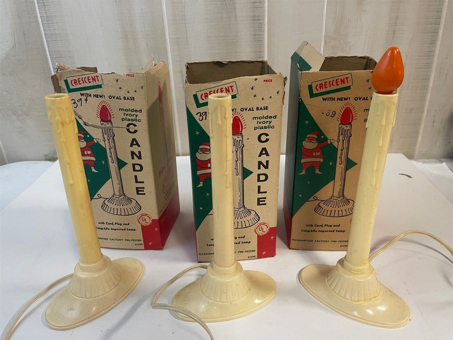 Vintage Mid Century Crescent Molded Candle Lamp Set of 3 Original Box