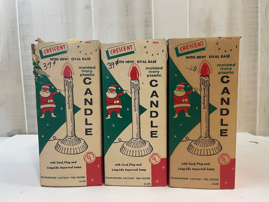 Vintage Mid Century Crescent Molded Candle Lamp Set of 3 Original Box