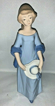 Vintage Tengra Porcelain Figure Young Woman w/ Bonnet in Empire Waist Dress