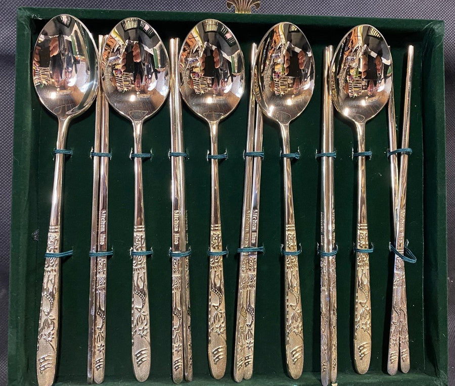 Vintage Sammi Industrial Co Oriental Style Silverware and Chopsticks Set