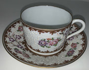 Rare WM Guerin Limoges France Teacup Saucer Set Hand Painted Floral Gold Trimmed