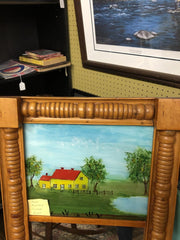 Rare Reverse Painting with Mirror. Solid Maple Frame.