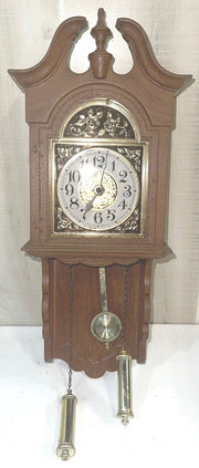 Vintage Spartus USA Brown Wooden 16 inch Mini Grandfather Wall Clock