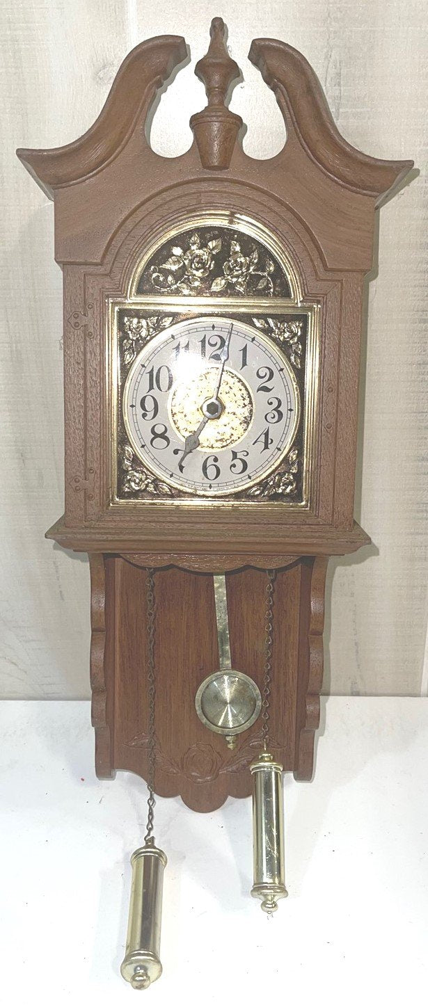 Vintage Spartus USA Brown Wooden 16 inch Mini Grandfather Wall Clock