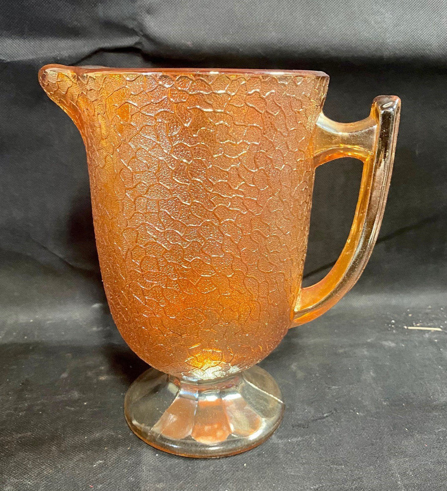 Carnival Glass Marigold Antique Orange Pitcher and Glasses Set