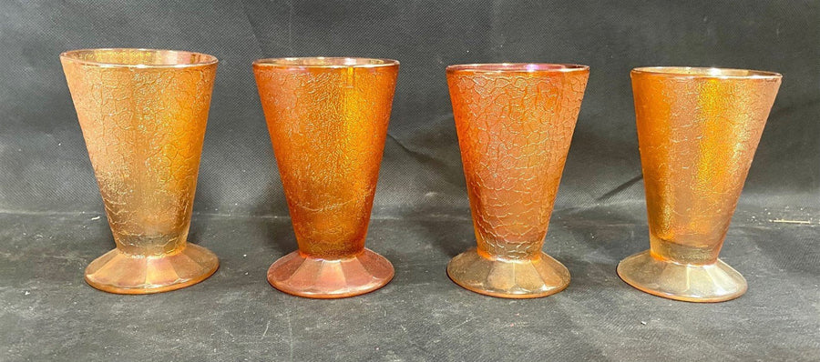 Carnival Glass Marigold Antique Orange Pitcher and Glasses Set