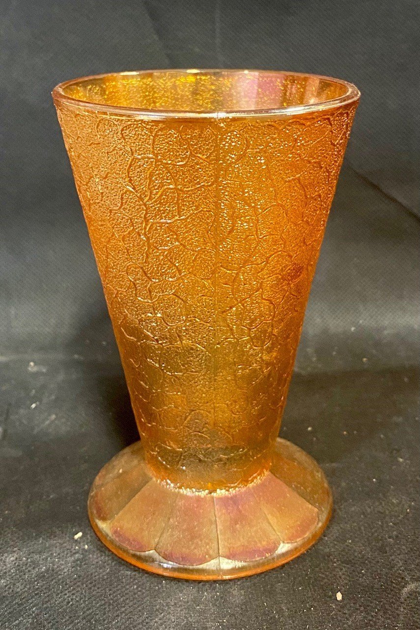 Carnival Glass Marigold Antique Orange Pitcher and Glasses Set