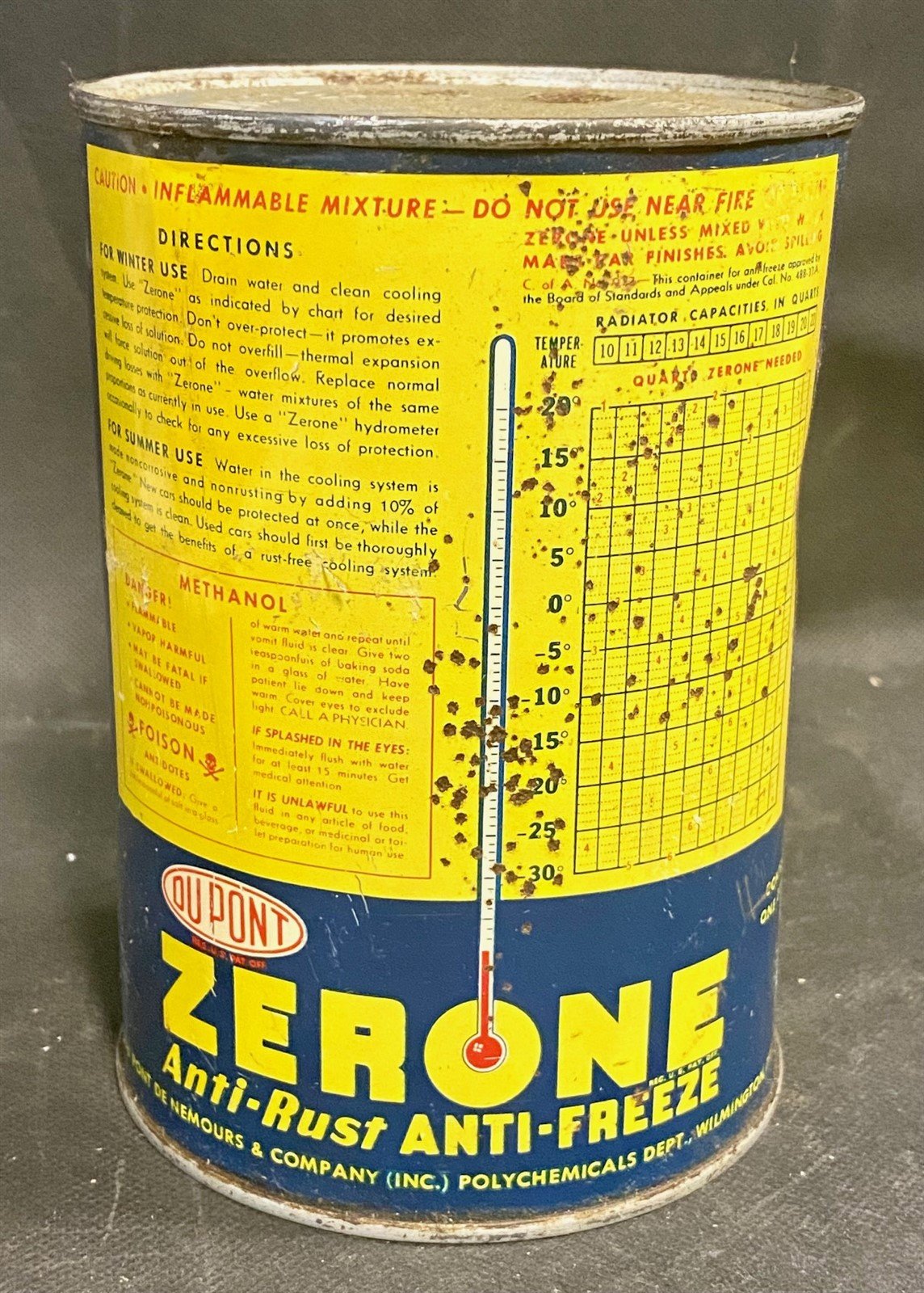 Vintage Dupont Zerone Anti Freeze Tin Quart Can