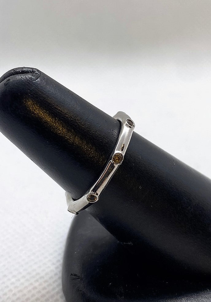 Estate Jewelry 925 Sterling Silver Fine Herringbone Rope & Gem Ring - Size 6 3/4