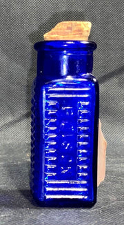 Antique Cobalt Blue Chloride Poison Glass Bottle w/ Label Embossed