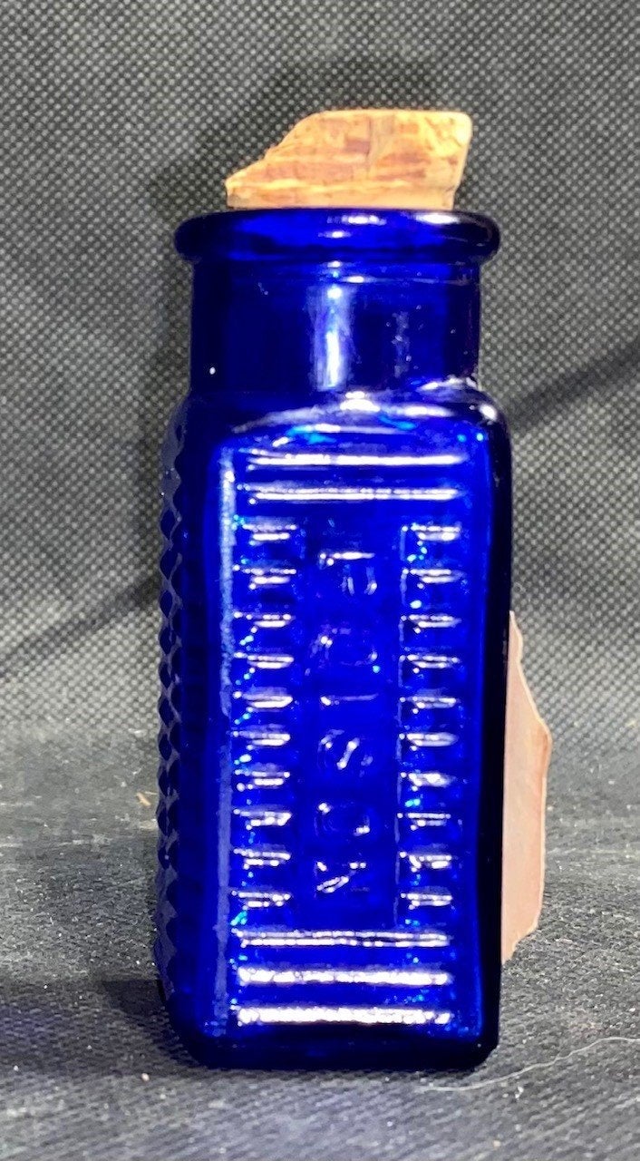 Antique Cobalt Blue Chloride Poison Glass Bottle w/ Label Embossed