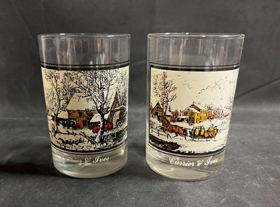 Vintage Arby's Currier and Ives Winter Christmas Farmhouse Glasses