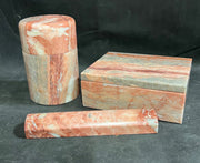 Vintage Coral and White Alabaster Container and Jar Set