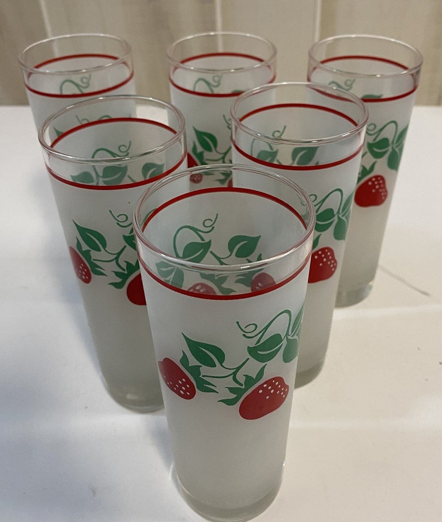 6 Vintage Tom Collins Strawberry Teleflora Tumbler Glasses France