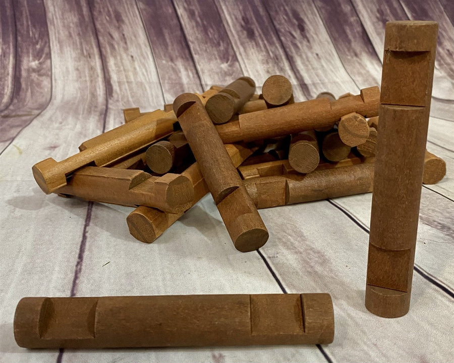 25 Vintage 1970's Wooden Lincoln Logs Small 2 Notch Round Log 4 1/2" Brown