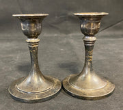 Antique 4 Inch Vintage Silver Patina Covered Candlesticks Set