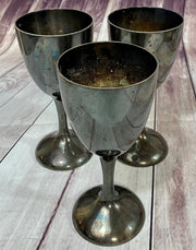 3 Antique International Silver Company Water Or Wine Goblets