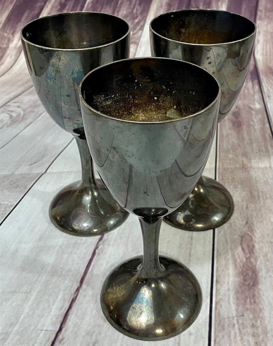 3 Antique International Silver Company Water Or Wine Goblets