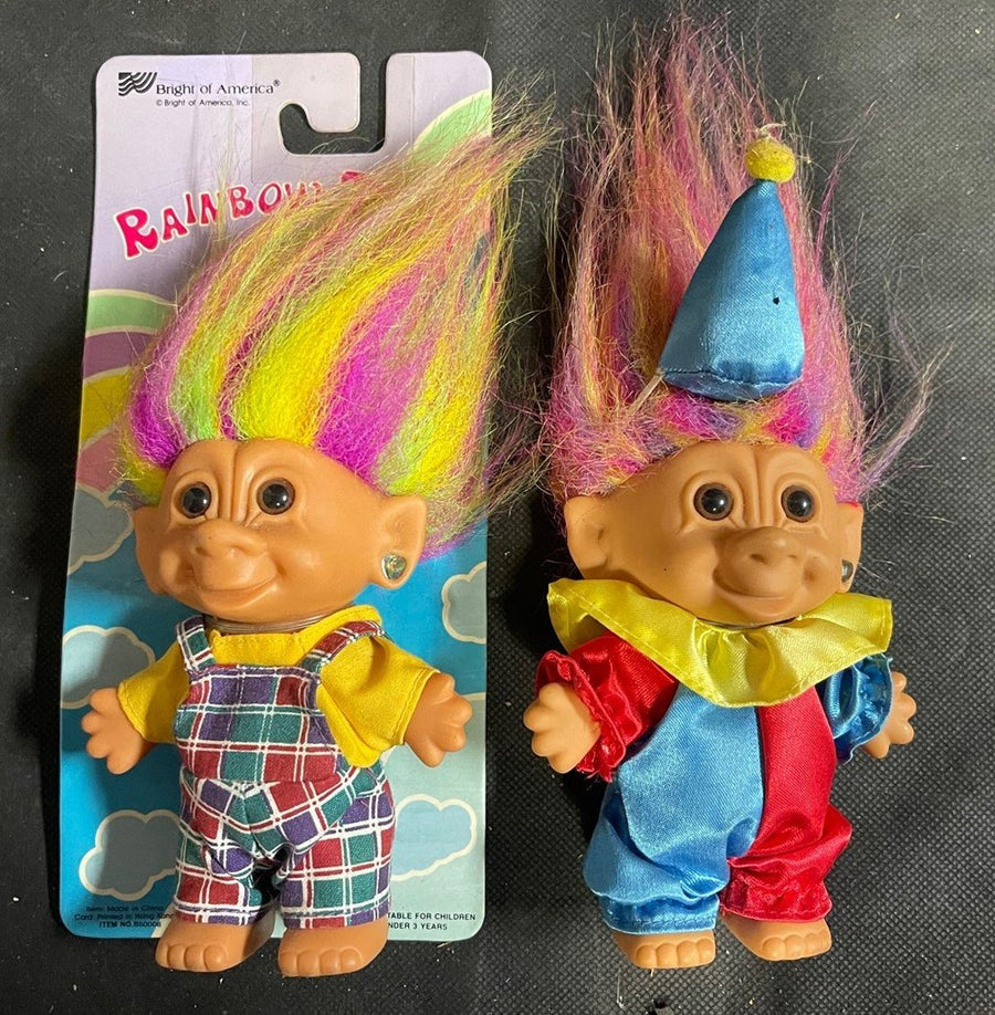 Vintage Bright of America Rainbow Troll Pair of Dolls